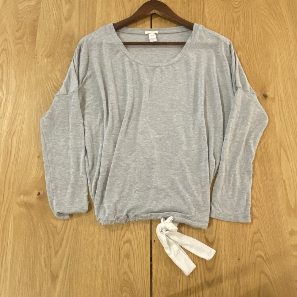 Eberjey Pajama Womens S/P Top Gisele Modal Slouchy Gray Long Sleeve Stretch Tie